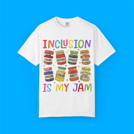 "Inclusion Is My Jam" — Rainbow Graphic T-Shirt