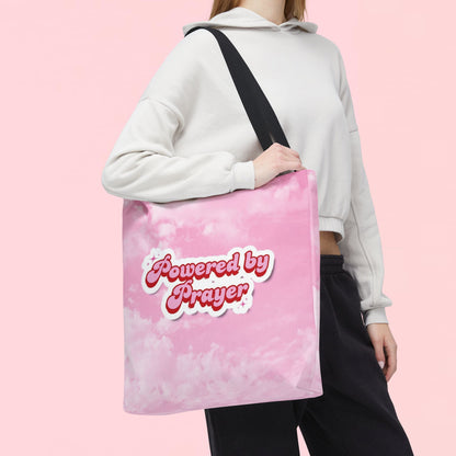 "Powered By Prayer" Pink Cloud Inspirational Tote Bag