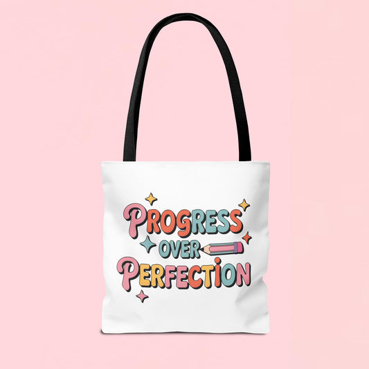 "Progress Over Perfection" Inspirational Tote Bag