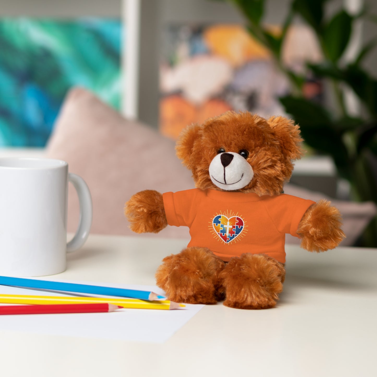 "Autism Puzzle Heart" — Teddy Plush Bear with Tee