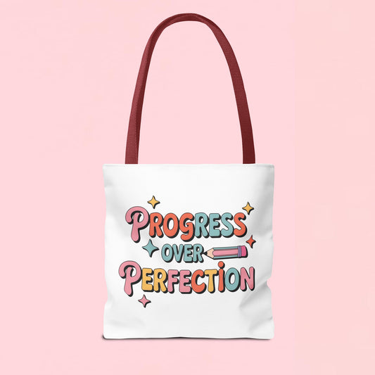 "Progress Over Perfection" Inspirational Tote Bag