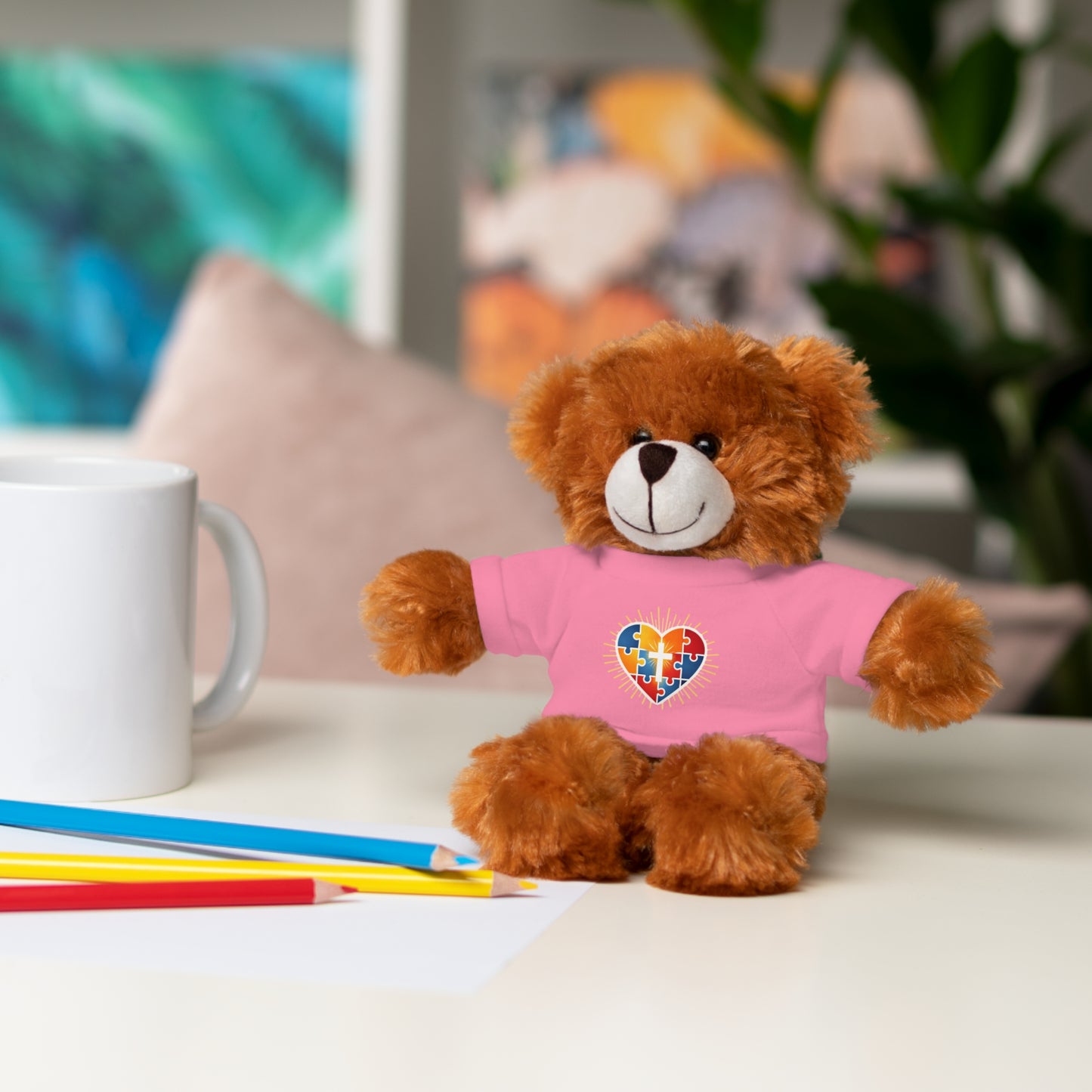 "Autism Puzzle Heart" — Teddy Plush Bear with Tee
