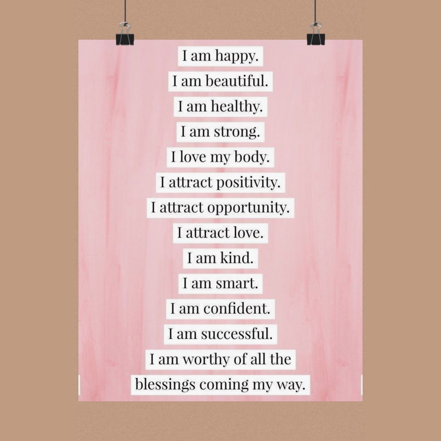 "I Am" Positive Affirmation Matte Poster — Motivational Wall Art for Office & Home