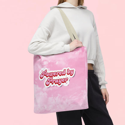 "Powered By Prayer" Pink Cloud Inspirational Tote Bag