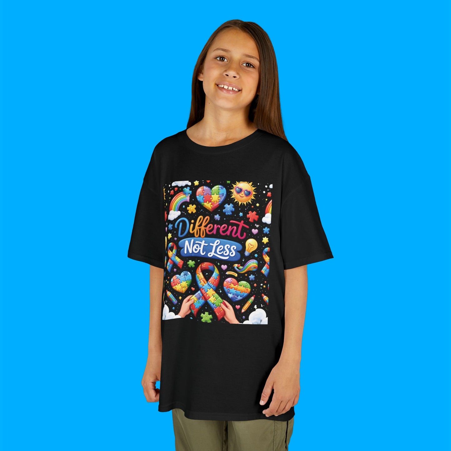 "Different Not Less" — Rainbow Graphic Kids Tee