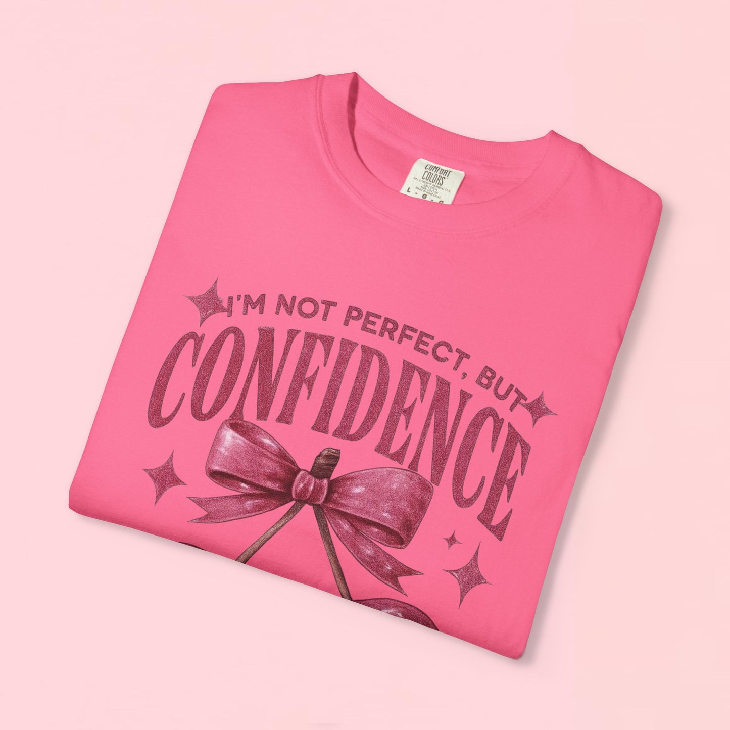 "I'm Not Perfect, But My Confidence Looks Cute on Me" Cherry Graphic T-Shirt