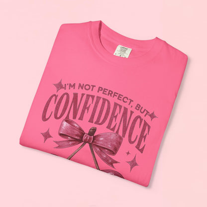 "I'm Not Perfect, But My Confidence Looks Cute on Me" Cherry Graphic T-Shirt
