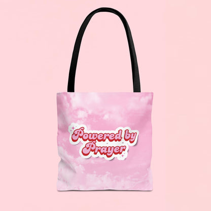 "Powered By Prayer" Pink Cloud Inspirational Tote Bag