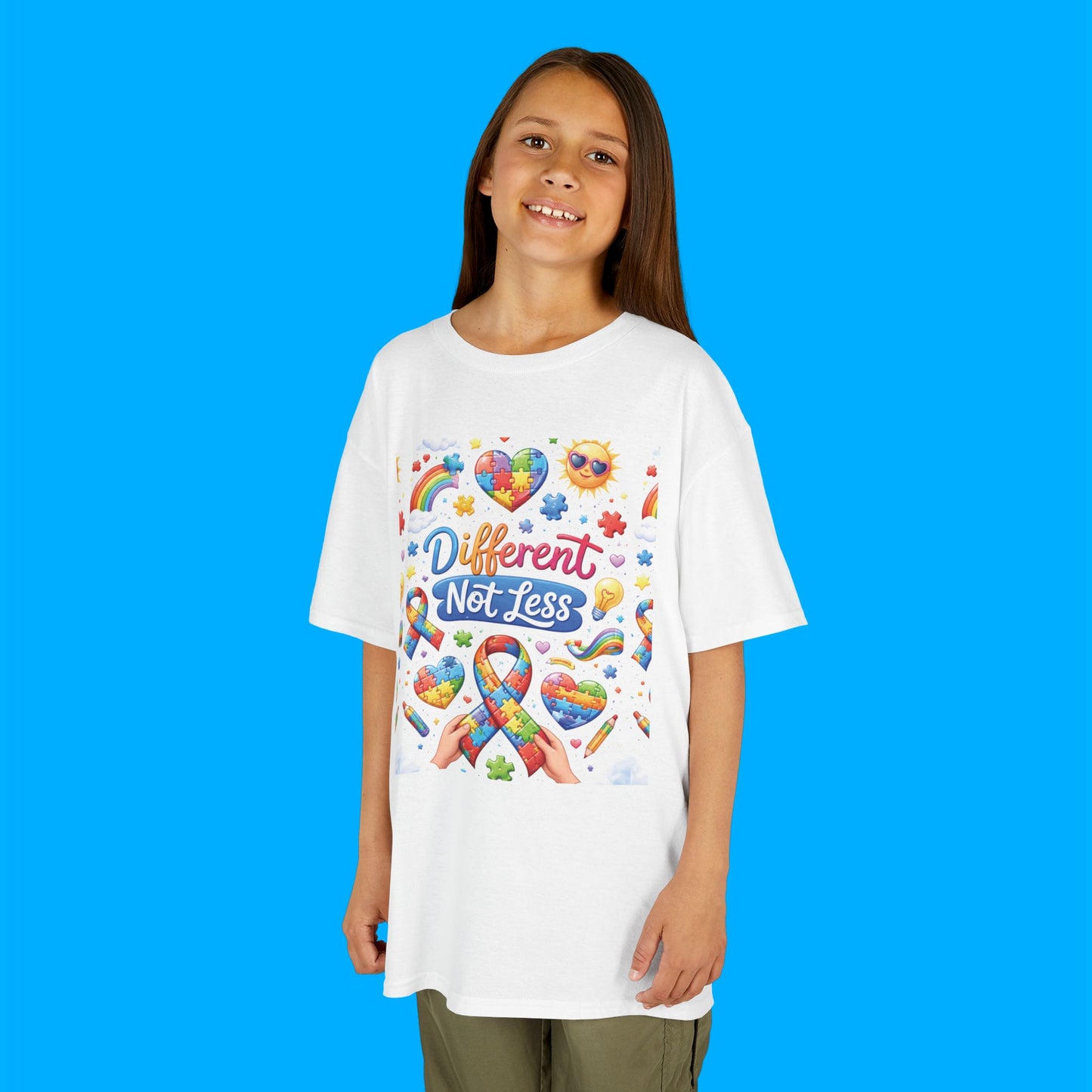 "Different Not Less" — Rainbow Graphic Kids Tee