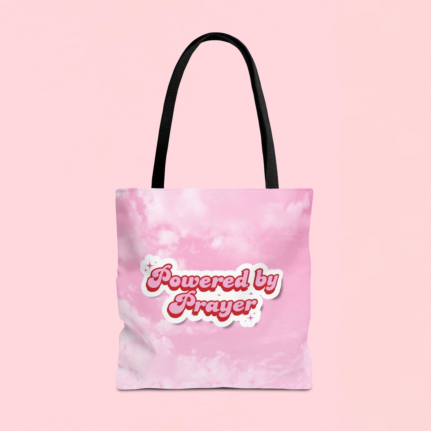 "Powered By Prayer" Pink Cloud Inspirational Tote Bag