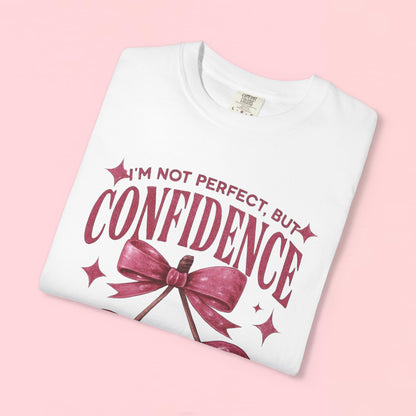 "I'm Not Perfect, But My Confidence Looks Cute on Me" Cherry Graphic T-Shirt