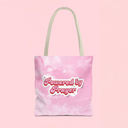 "Powered By Prayer" Pink Cloud Inspirational Tote Bag