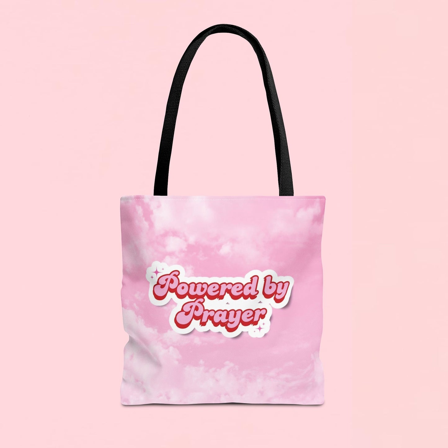 "Powered By Prayer" Pink Cloud Inspirational Tote Bag