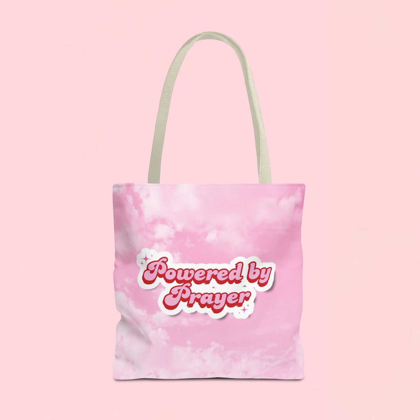 "Powered By Prayer" Pink Cloud Inspirational Tote Bag