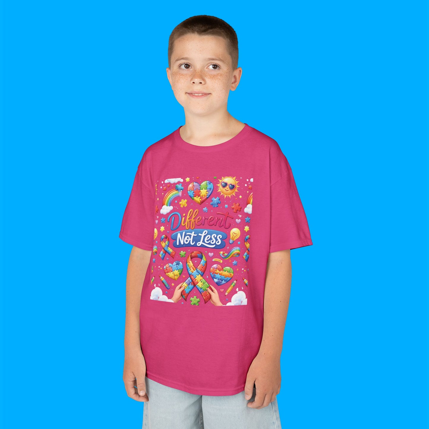 "Different Not Less" — Rainbow Graphic Kids Tee