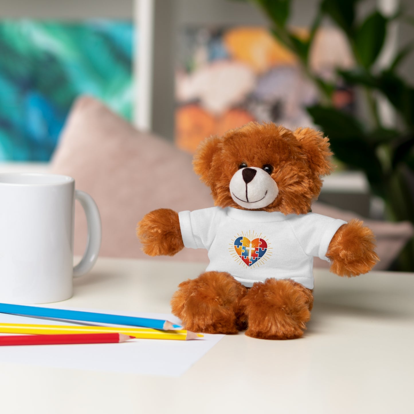 "Autism Puzzle Heart" — Teddy Plush Bear with Tee