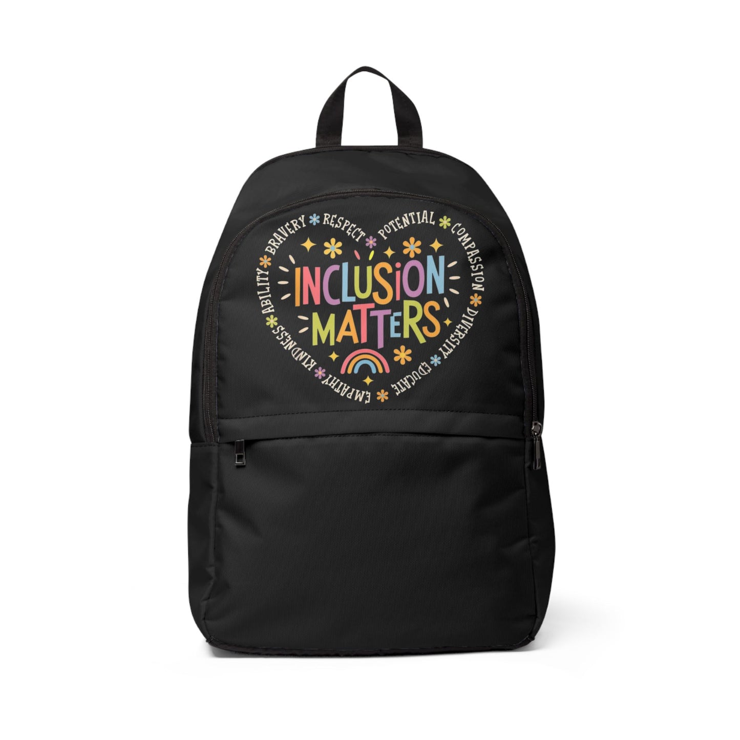 "Inclusion Matters" — Rainbow Heart Backpack