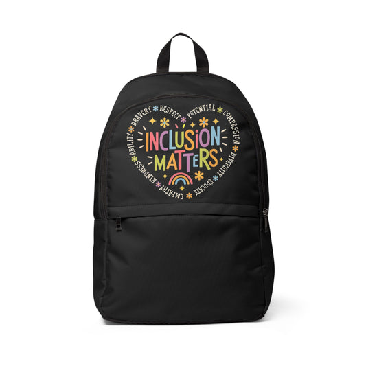 "Inclusion Matters" — Rainbow Heart Backpack
