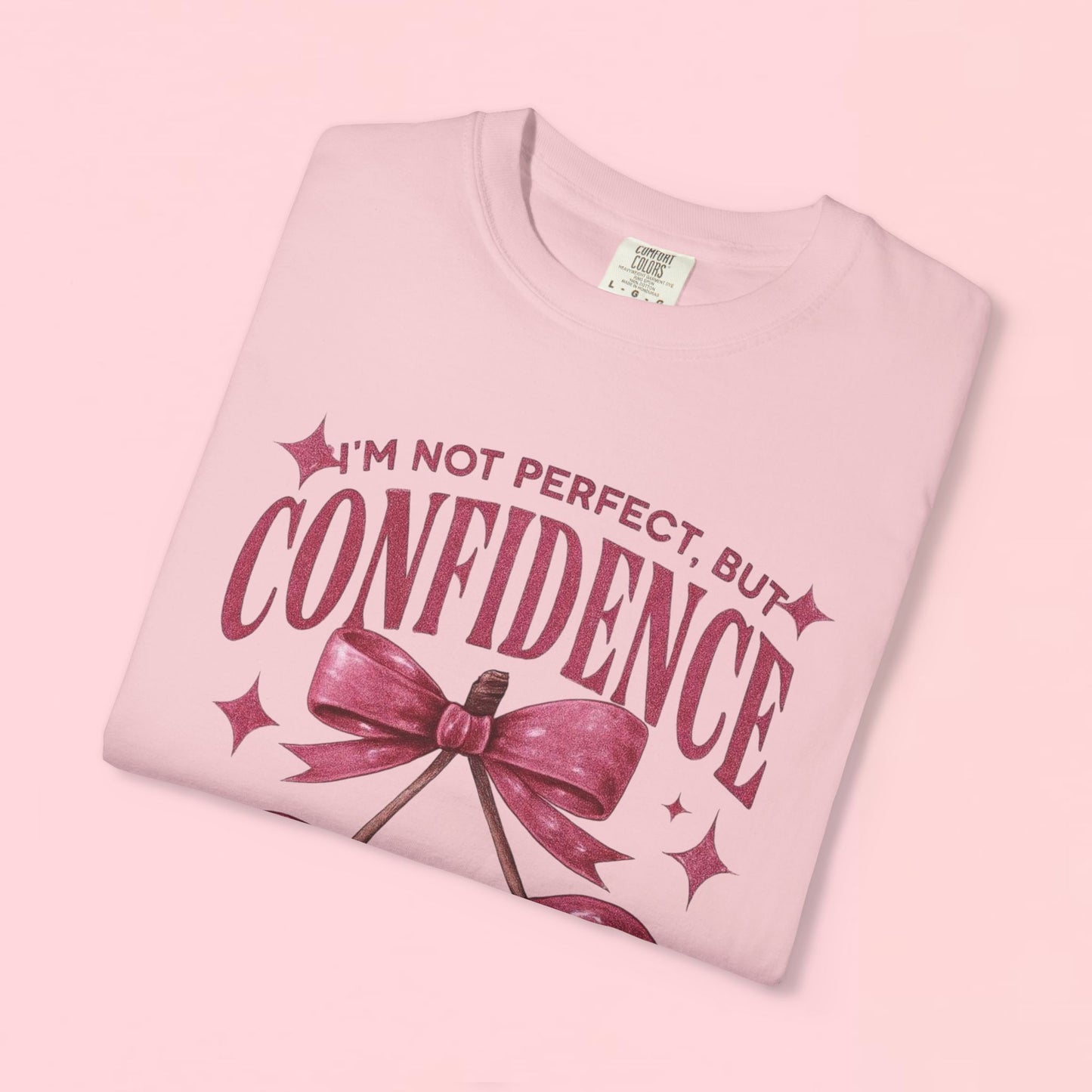 "I'm Not Perfect, But My Confidence Looks Cute on Me" Cherry Graphic T-Shirt