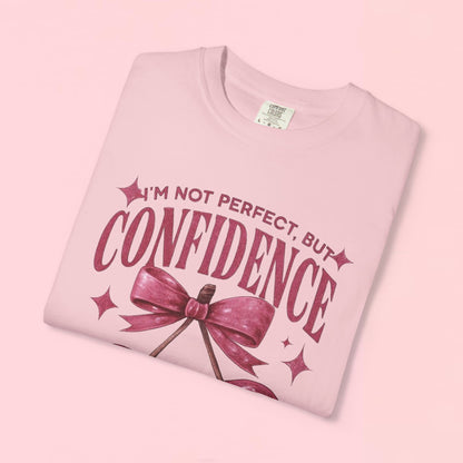 "I'm Not Perfect, But My Confidence Looks Cute on Me" Cherry Graphic T-Shirt