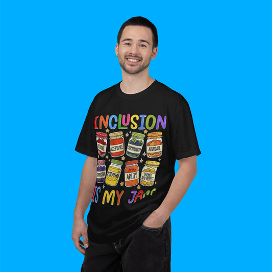 "Inclusion Is My Jam" — Rainbow Graphic T-Shirt