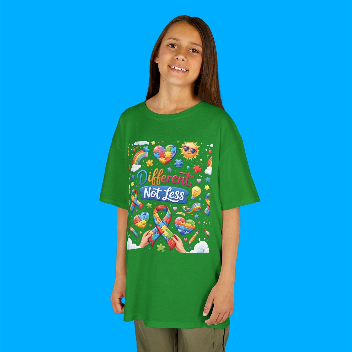"Different Not Less" — Rainbow Graphic Kids Tee