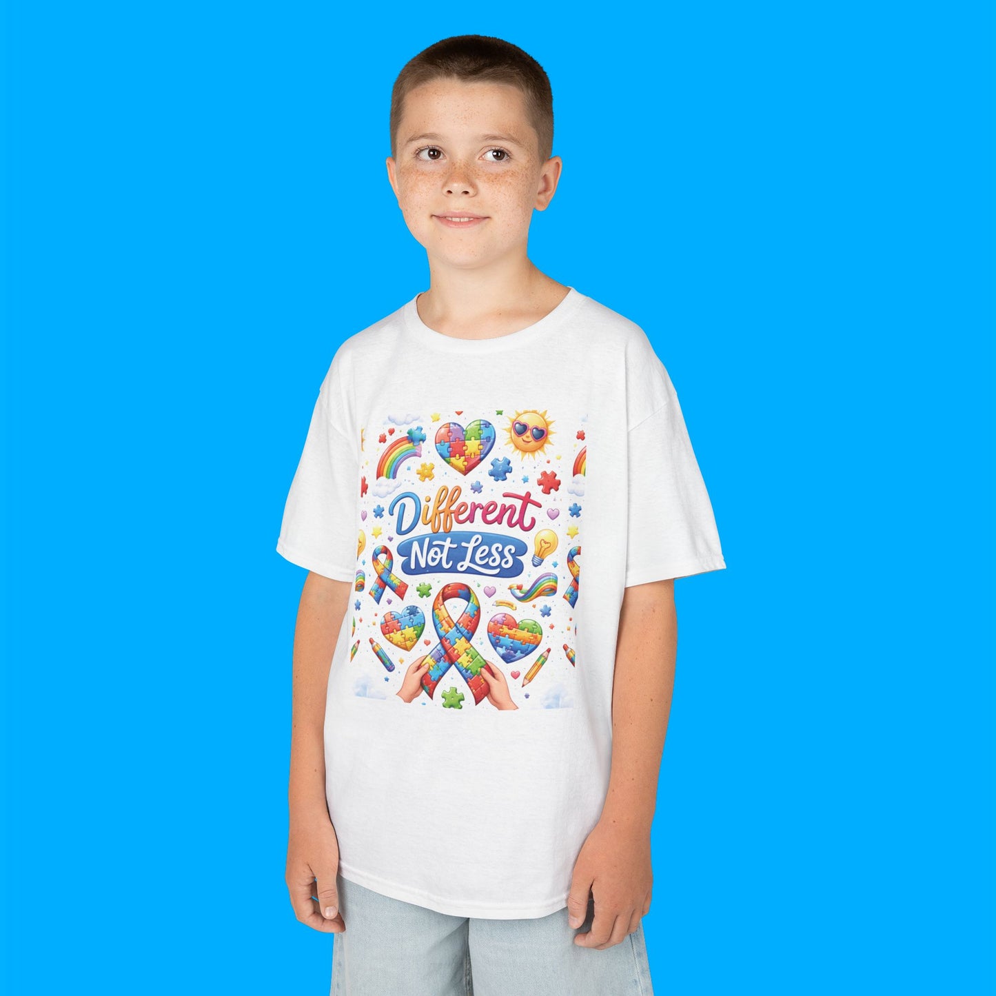 "Different Not Less" — Rainbow Graphic Kids Tee