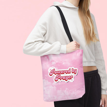 "Powered By Prayer" Pink Cloud Inspirational Tote Bag