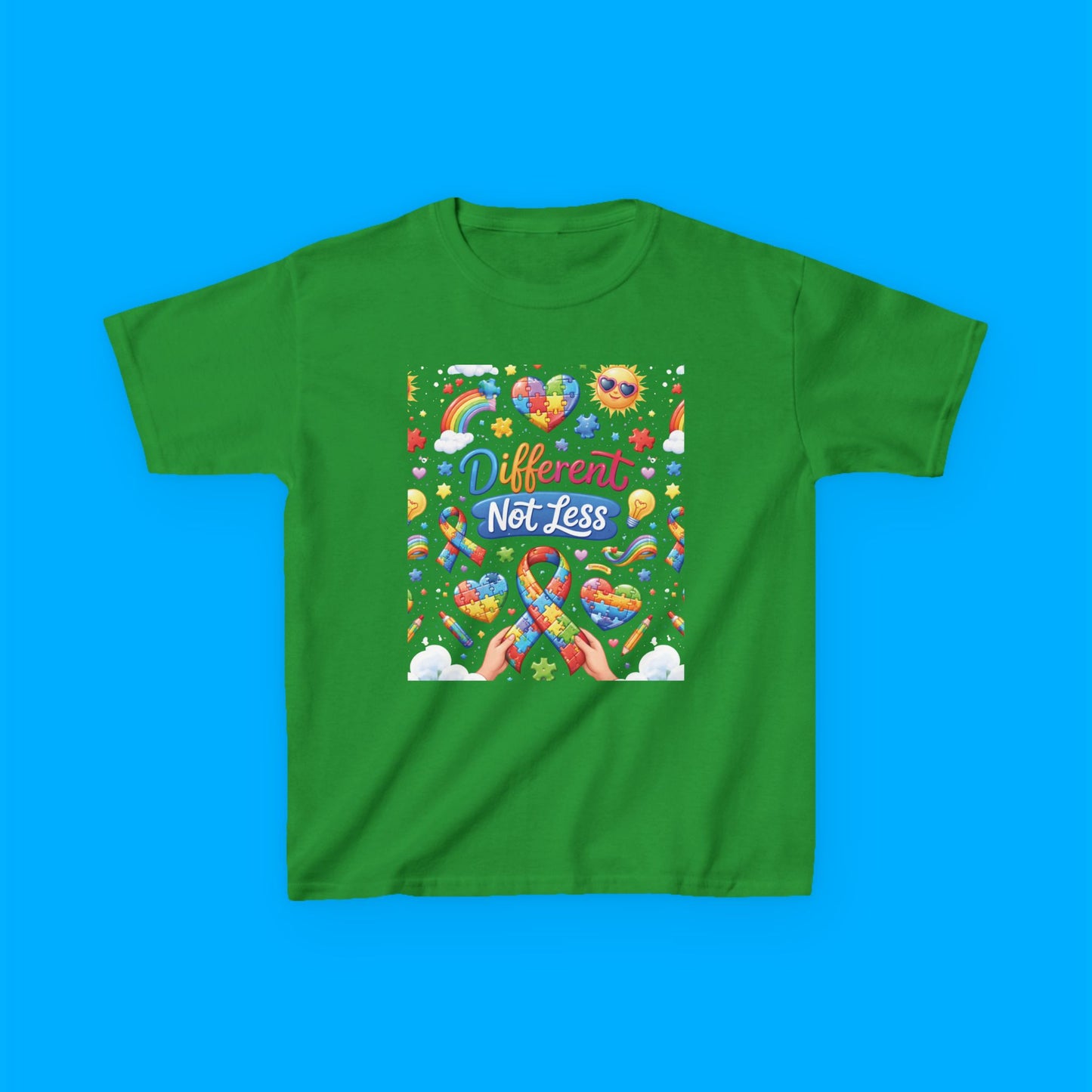 "Different Not Less" — Rainbow Graphic Kids Tee