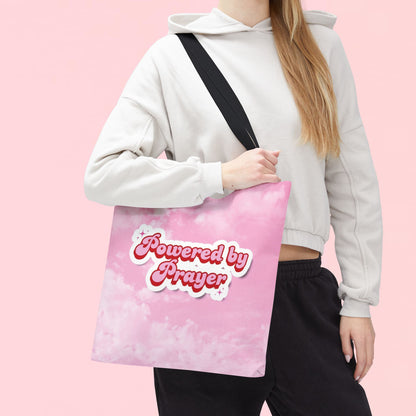 "Powered By Prayer" Pink Cloud Inspirational Tote Bag