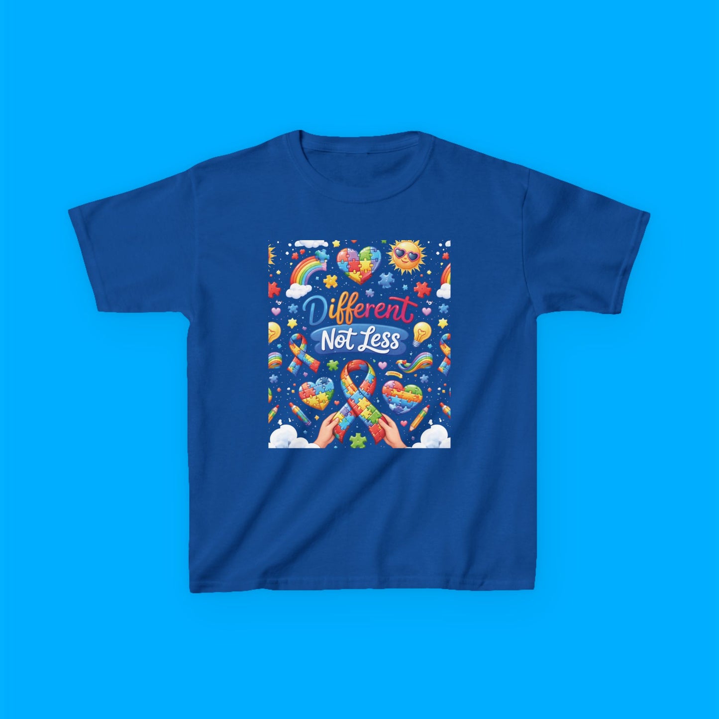 "Different Not Less" — Rainbow Graphic Kids Tee