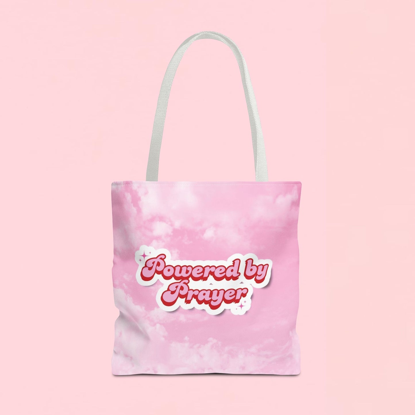 "Powered By Prayer" Pink Cloud Inspirational Tote Bag