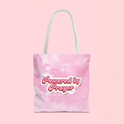 "Powered By Prayer" Pink Cloud Inspirational Tote Bag