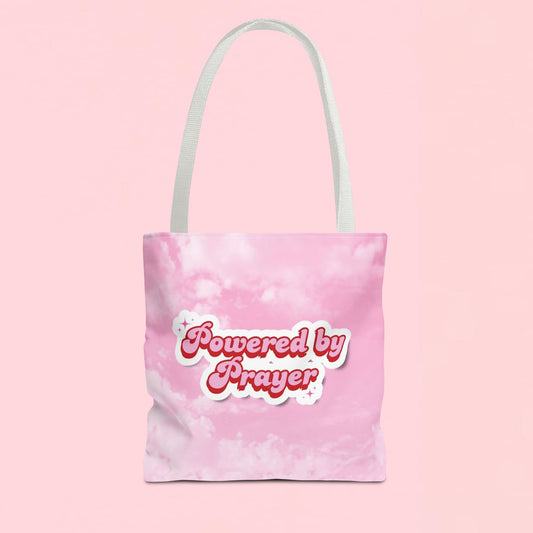 "Powered By Prayer" Pink Cloud Inspirational Tote Bag