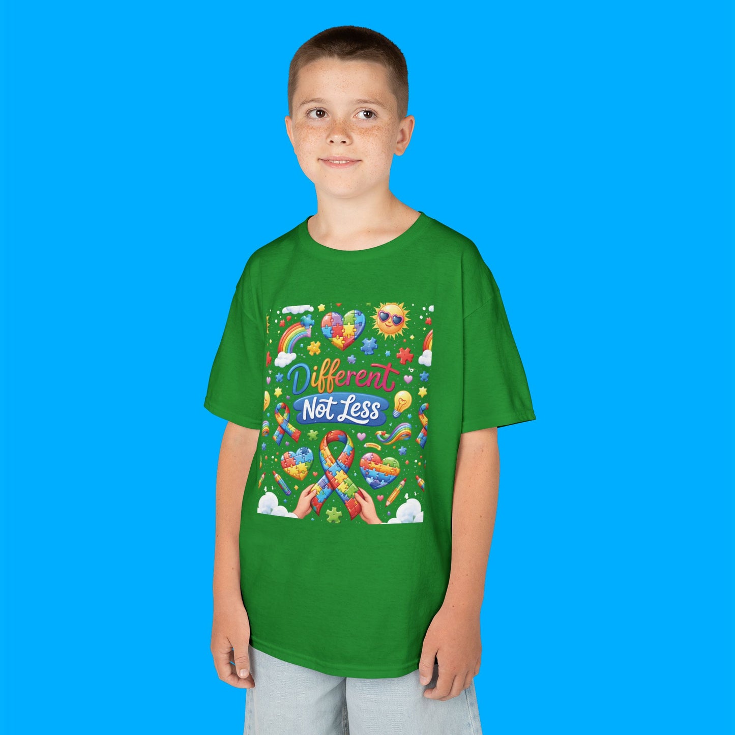 "Different Not Less" — Rainbow Graphic Kids Tee
