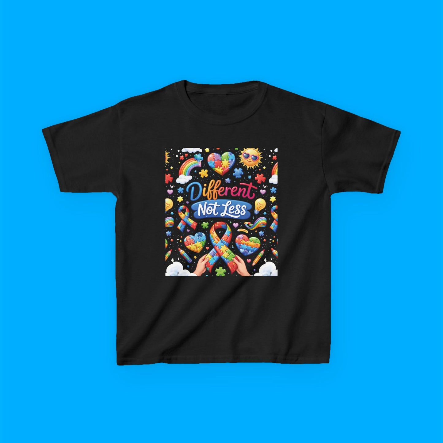 "Different Not Less" — Rainbow Graphic Kids Tee