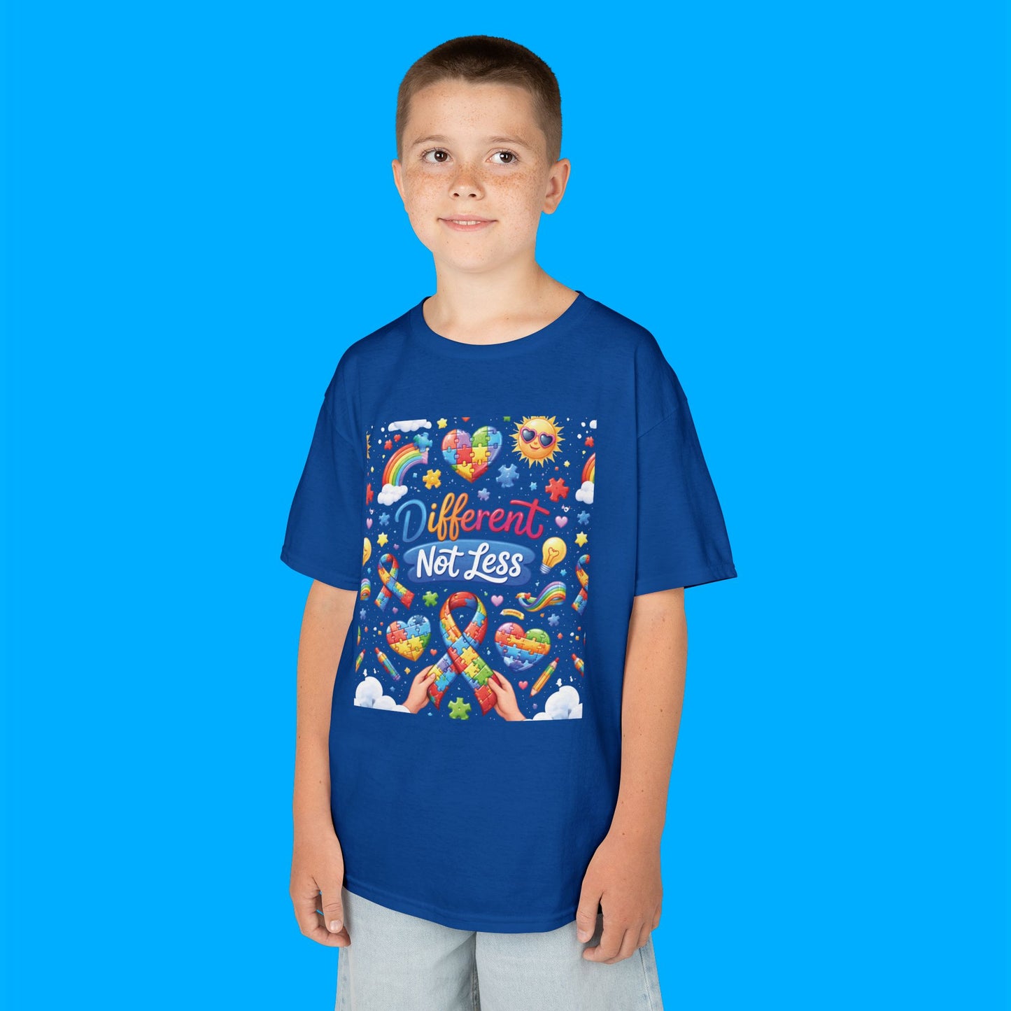 "Different Not Less" — Rainbow Graphic Kids Tee